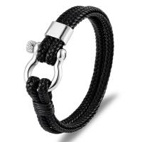 Bracelets cordon PU, cuir PU, avec Acier titane, ionique noire, bracelet tressé & unisexe, plus de couleurs à choisir, Longueur Environ 8.26 pouce, Vendu par PC