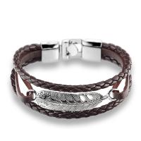 PU Leather Cord Bracelets, with Tibetan Style, plated, dyed & Unisex & different styles for choice, more colors for choice, Length:Approx 8.26 Inch, Sold By PC