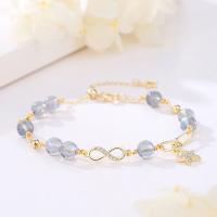 Quartz Bracelets, Moonstone, with Strawberry Quartz & Tibetan Style, gold color plated, different materials for choice & micro pave cubic zirconia & for woman, more colors for choice, Length:Approx 7.6 Inch, Sold By PC