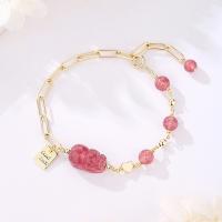 Bracelets quartz, Strawberry Quartz, avec alliage de zinc, Placage de couleur d'or, pour femme, rose, Longueur:Environ 6.1 pouce, Vendu par PC