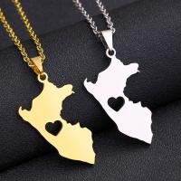 Stainless Steel Jewelry Necklace, 304 Stainless Steel, Map, Vacuum Ion Plating, fashion jewelry & Unisex, more colors for choice, 32x18mm, Length:Approx 20 Inch, Sold By PC