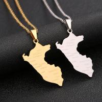 Stainless Steel Jewelry Necklace, 304 Stainless Steel, Map, Vacuum Ion Plating, fashion jewelry & Unisex, more colors for choice, 20x34mm, Length:Approx 20 Inch, Sold By PC