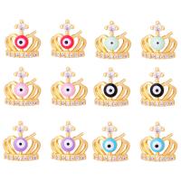 Evil Eye Örhängen, Mässing, Crown, äkta guldpläterad, mode smycken & micro bana cubic zirconia & för kvinna & emalj, fler färger för val, nickel, bly och kadmium gratis, 12x10mm, Säljs av Par