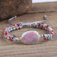 Gemstone Woven Ball Bracelets, Polyester Cord, with Impression Jasper & Brass, fashion jewelry & for woman, multi-colored, Sold Per 15-28 cm Strand