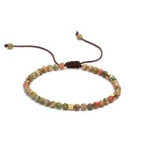 Gemstone Bracelets, Wax Cord, with Unakite & Brass, fashion jewelry & for woman & faceted, multi-colored, Sold Per 14-28 cm Strand