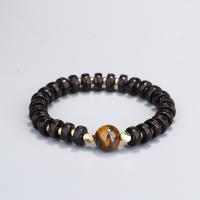 Gemstone Bracelets, Elastic Thread, with Coco & Tiger Eye & Brass, fashion jewelry & for woman, two different colored, Sold Per 15-30 cm Strand