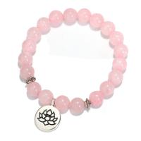 Quartz Bracelets, Elastic Thread, with Rose Quartz & 304 Stainless Steel, fashion jewelry & for woman, pink, Sold Per 16 cm Strand