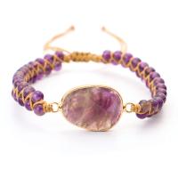 Bracelets quartz, cordon de polyester, avec améthyste & laiton, bijoux de mode & pour femme, violet, Vendu par 17 cm brin