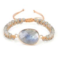 Gemstone Bracelets, Polyester Cord, with Labradorite & Brass, fashion jewelry & for woman, grey, Sold Per 16-30 cm Strand