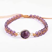 Bracelets quartz, cordon de polyester, avec améthyste & laiton, avec 12cm chaînes de rallonge, bijoux de mode & pour femme, violet, Vendu par 14 cm brin