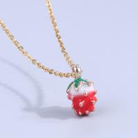 Tibetan Style Jewelry Necklace, with 5cm extender chain, Strawberry, gold color plated, Unisex & enamel, red, nickel, lead & cadmium free, 7x12mm, Length:Approx 40 cm, Sold By PC