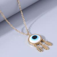 Evil Eye Jewelry Necklace Titanium Steel with 5cm extender chain Galvanic plating for woman & enamel golden Length Approx 40 cm Sold By PC