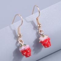 Tibetan Style Drop Earrings, Strawberry, gold color plated, for woman & enamel, red, nickel, lead & cadmium free, 7x31mm, Sold By Pair
