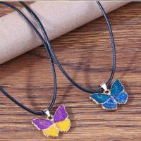 Tibetan Style Jewelry Necklace, with Wax Cord, with 4cm extender chain, Butterfly, gold color plated, Unisex & enamel, more colors for choice, nickel, lead & cadmium free, 23mm, Length:Approx 44 cm, Sold By PC