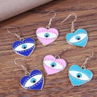 Evil Eye Earrings, Tibetan Style, Heart, gold color plated, for woman & enamel, more colors for choice, nickel, lead & cadmium free, 25x43mm, Sold By Pair