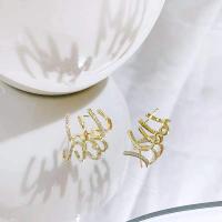 Messing oorbellen met micro-paved kubieke zirconia's, met Cubic Zirconia, gold plated, voor vrouw, nikkel, lood en cadmium vrij, 18x13mm, Verkocht door pair