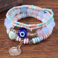 Evil Eye Jewelry Bracelet, Tibetan Style, with Seedbead & Natural Stone & Crystal & Resin & Brass, with 4cm extender chain, Shell, gold color plated, Unisex & with rhinestone, more colors for choice, nickel, lead & cadmium free, 18mm, Inner Diameter:Approx 50mm, Approx 4PCs/Set, Sold By Set