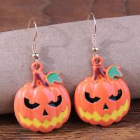 Zinc Alloy Drop Earring Pumpkin gold color plated for woman & enamel orange nickel lead & cadmium free Sold By Pair