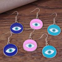 Evil Eye Earrings, Tibetan Style, Flat Round, gold color plated, for woman & enamel, more colors for choice, nickel, lead & cadmium free, 24x45mm, Sold By Pair