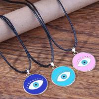 Evil Eye Jewelry Necklace, Tibetan Style, with Wax Cord, with 4cm extender chain, Flat Round, gold color plated, Unisex & enamel, more colors for choice, nickel, lead & cadmium free, 24x33mm, Length:Approx 44 cm, Sold By PC