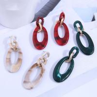 Resin Earring with Aluminum Alloy Oval gold color plated for woman & hollow Sold By Pair