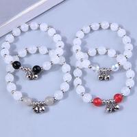 Crystal Bracelets, with Natural Stone & Iron, with 4cm extender chain, Round, silver color plated, dyed & for woman, more colors for choice, 8mm, Inner Diameter:Approx 55mm, Sold By PC