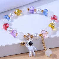 Crystal Bracelets, with Seedbead & Silicone & Plastic Pearl & Tibetan Style, with 4cm extender chain, Astronaut, gold color plated, for woman, more colors for choice, 18x20mm, Inner Diameter:Approx 55mm, Sold By PC