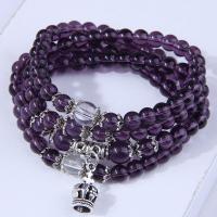 Crystal Bracelets, with Tibetan Style, with 4cm extender chain, Crown, silver color plated, Unisex, Violet, 5mm,10x20mm, Length:Approx 65 cm, Sold By PC