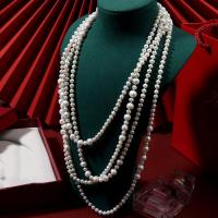 Süßwasserperlen Pullover Halskette, Natürliche kultivierte Süßwasserperlen, rund, für Frau, weiß, 5-6mm, Länge:ca. 2 m, verkauft von PC