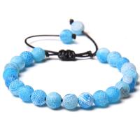 Gemstone Bracelets Effloresce Agate with Polyester Cord & Aquamarine & Turquoise Round handmade Unisex & adjustable  blue Length 7.1 Inch Sold By PC