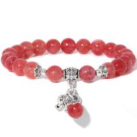 Gemstone Bracelets with Zinc Alloy Elephant silver color plated & Unisex Length 7.1 Inch Sold By PC