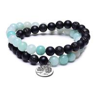 Wrap Bracelet, ​Amazonite​, with Abrazine Stone & rhinestone Tibetan Style spacer & Lava, Round, silver color plated, Double Layer & Unisex, mixed colors, Length:7.1 Inch, Sold By PC