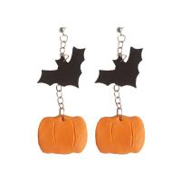 Polymer Clay Drop Earring with Velveteen & Brass silver color plated Halloween Design & for woman mixed colors 85mm Sold By Pair
