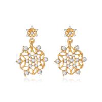 Christmas Earrings, Tibetan Style, Snowflake, gold color plated, Christmas Design & for woman & with rhinestone, golden, nickel, lead & cadmium free, 17x28mm, Sold By Pair