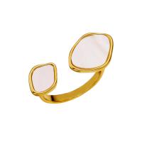 Titanium Čelik Finger Ring, s Bijela Shell, modni nakit & bez spolne razlike & različite veličine za izbor, zlatan, Veličina:6-8, Prodano By PC