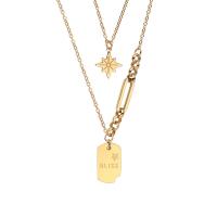Titanstahl Halskette, mit Verlängerungskettchen von 5cm, Acht Point Star, Doppelschicht & Modeschmuck & für Frau, goldfarben, 16x10mm, Länge:36 cm, 42 cm, verkauft von PC
