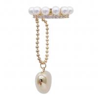 Fashion Øreringe Cuff, Messing, med Plastic Pearl, Heart, guldfarve belagt, mode smykker & for kvinde & med rhinestone, nikkel, bly & cadmium fri, 43mm, Solgt af PC