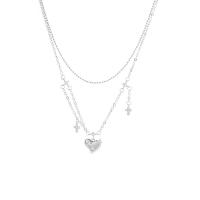 Multi Layer Necklace Brass with 5cm extender chain Heart silver color plated Double Layer & fashion jewelry & micro pave cubic zirconia & for woman silver color nickel lead & cadmium free Length 37 cm Sold By PC