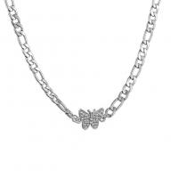 Titanstahl Halskette, mit Verlängerungskettchen von 5cm, Schmetterling, poliert, Modeschmuck & einstellbar & für Frau & mit Strass, Silberfarbe, 15x12mm, Länge:42 cm, verkauft von PC