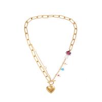 Titanstahl Halskette, mit Harz, Herz, Modeschmuck & für Frau, goldfarben, 30x30mm, Länge 47 cm, verkauft von PC