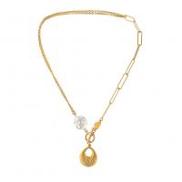 Titan stål halsband, med Plast Pearl, Shell, mode smycken & för kvinna, gyllene, 20x25mm, Längd 42 cm, Säljs av PC