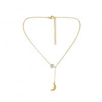 Titanstahl Halskette, mit Opal, mit Verlängerungskettchen von 5cm, Mond, Modeschmuck & einstellbar & für Frau, goldfarben, 3x32mm, Länge:36 cm, verkauft von PC