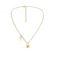 Titanstahl Halskette, mit Verlängerungskettchen von 5cm, Lock and Key, Modeschmuck & einstellbar & für Frau, goldfarben, 9x15mm, Länge 40 cm, verkauft von PC