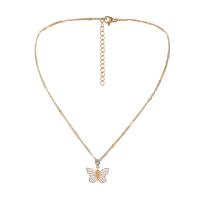 Titanium Steel Necklace, with Cubic Zirconia, with 5cm extender chain, Butterfly, Vacuum Ion Plating, fashion jewelry & adjustable & for woman, golden, 17x17mm, Length:38 cm, Sold By PC