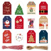Papier Label- Tag, mit Baumwollfaden & Hanfgarn, Weihnachtsschmuck, gemischte Farben, 45x68mm, verkauft von setzen