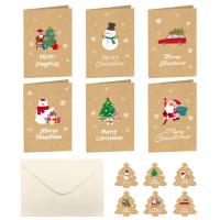Christmas Greeting Card, Kraft, Rectangle, printing, Christmas jewelry, 10x15cm,3.2x3.5cm, 6PCs/Set, Sold By Set