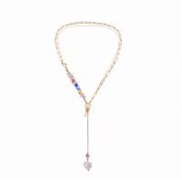 Multi Layer Necklace Titanium Steel with Lampwork Heart Vacuum Ion Plating Double Layer & fashion jewelry & adjustable & for woman golden Length 41 cm Sold By PC