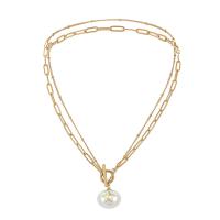 Titanium Steel Necklace with Plastic Pearl Star Vacuum Ion Plating fashion jewelry & for woman golden Length 44 cm Sold By PC