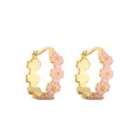 Brass Huggie Hoop Earring Daisy gold color plated & for woman & enamel Sold By Pair