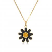 Messing Halskette, Blume, goldfarben plattiert, für Frau & Emaille, keine, 19.50x26.70mm, Länge:ca. 17.7 ZollInch, verkauft von PC